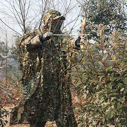 VIGAN 3D Camo Bionic Leaf Camouflage Caccia alla Giungla Ghillie Suit Set Woodland Sniper Birdwatching Poncho Ghillie Suit