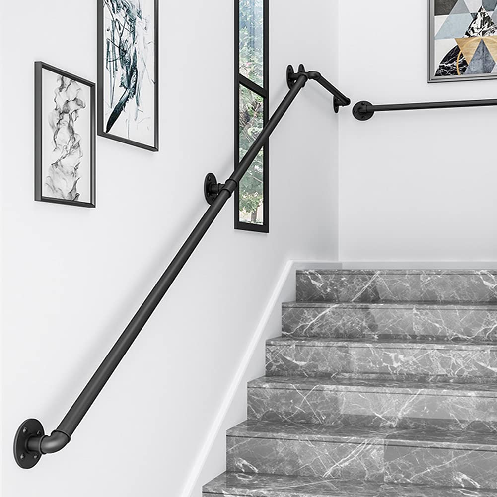 Corrimano per Scale Nero Interne Esterni Antiscivolo Corrimano in Ferro per Corridoio,Passaggio Sicurezza Ringhiera Passamano, Supporto a Parete,Per Anziani,Bambini (70CM)