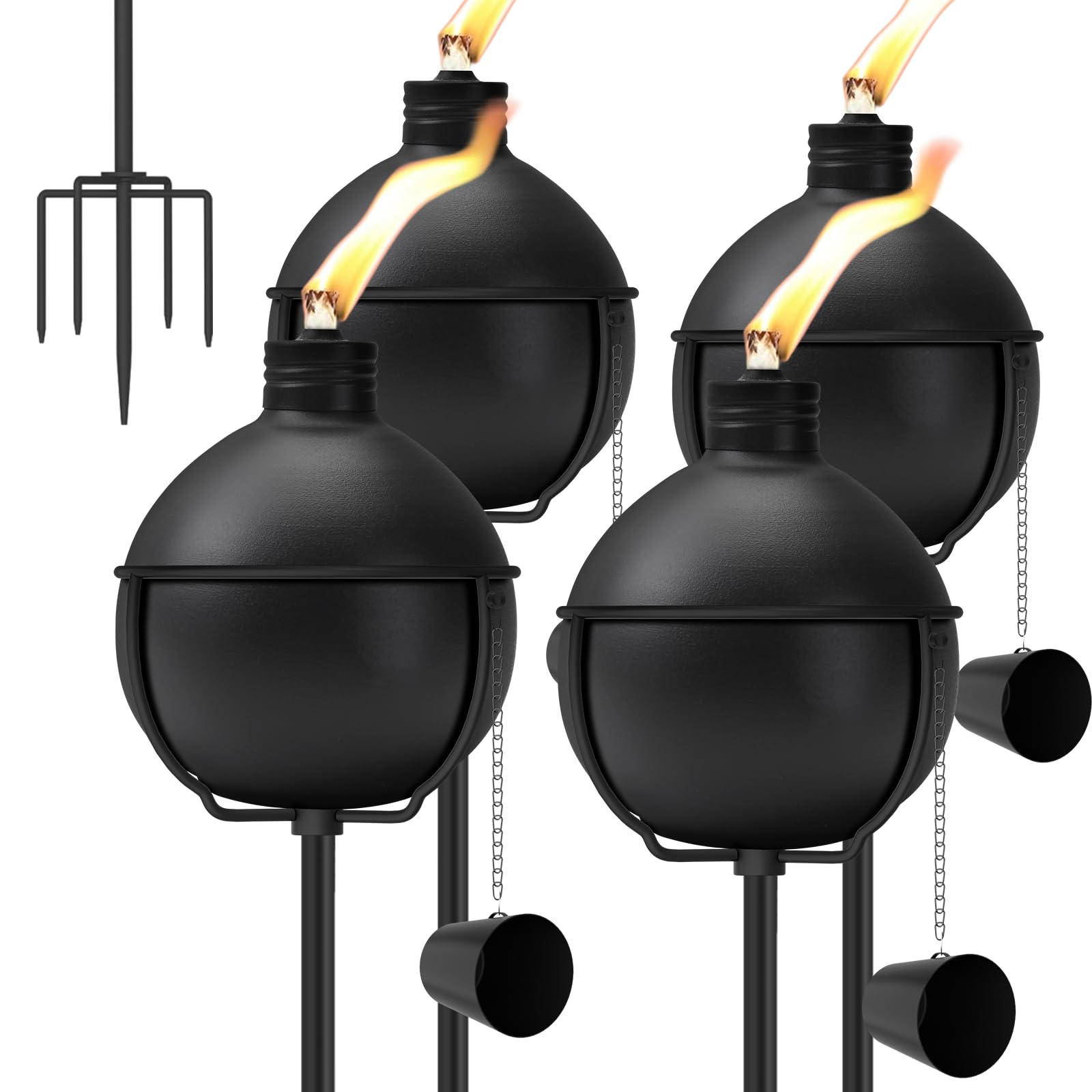 4 Pack Citronella Torches, 25 oz Garden Torch for Outside with 5-Prong Grounded Stake, Refillable Flame Light Torch, Landscape Lanterns Torches for Garden Yard Patio Party Decor