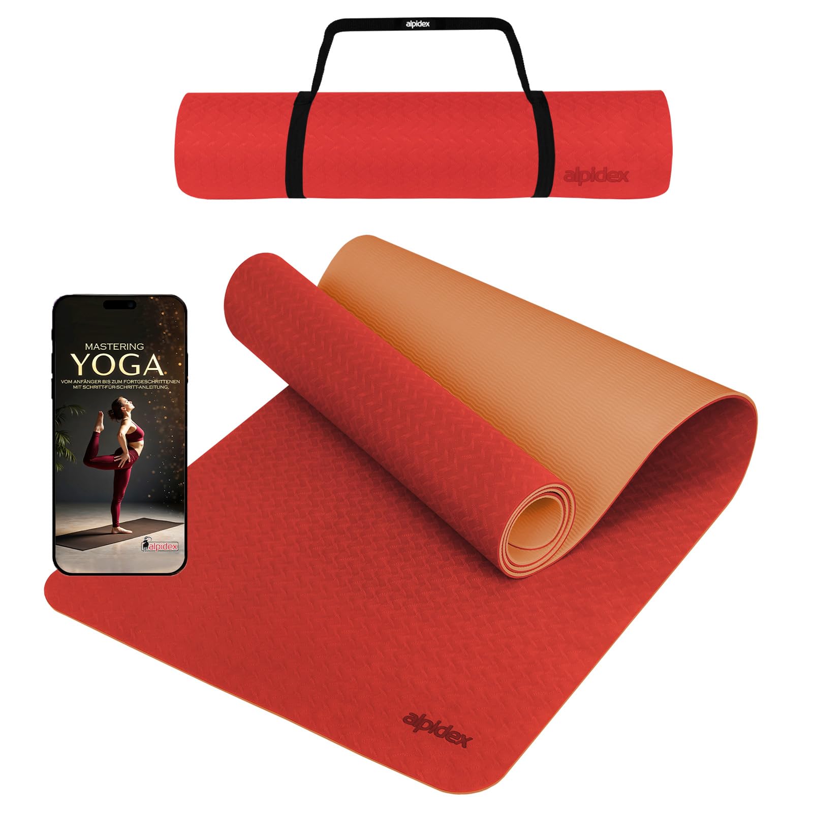 ALPIDEX Yogamatte rutschfest 190 × 90 × 0.6 cm | Salmon/Apricot – Yogamatte