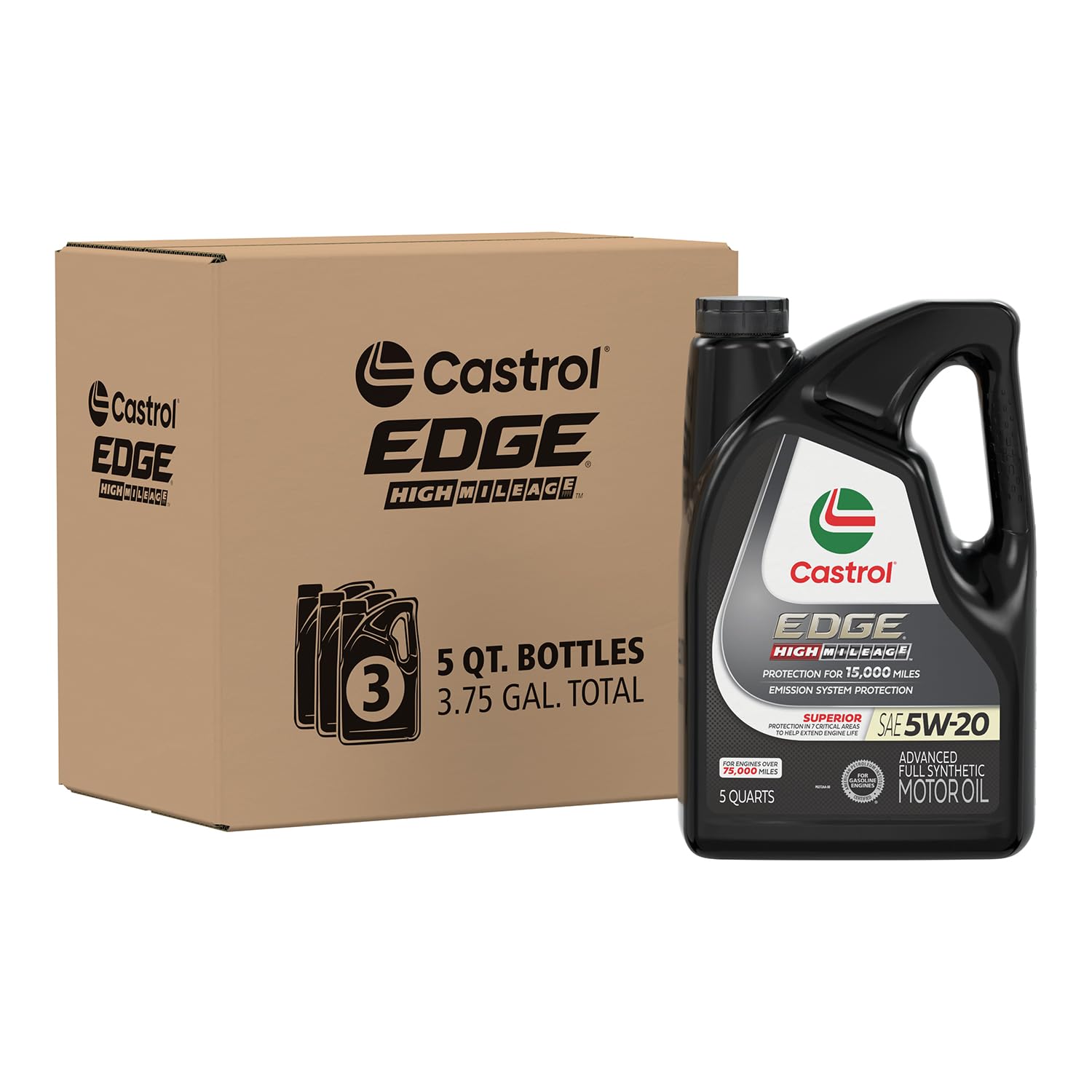 EDGE High Mileage 5W-20 Advanced Full Synthetic Motor Oil, 5 Quarts, Pack of 3