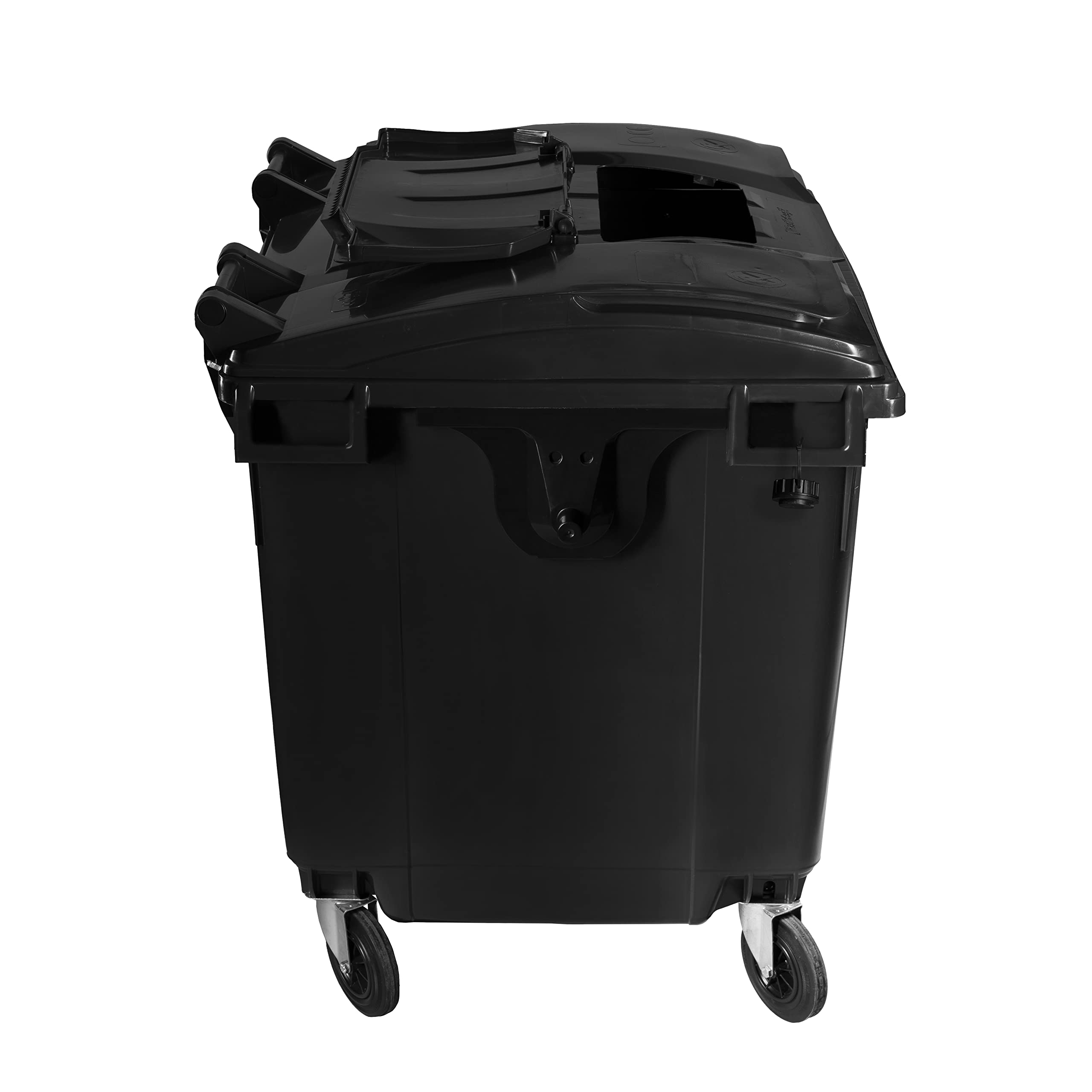 Hardwex Müllcontainer mit 4 Rädern mit Flachdeckel, Deckel im Deckel, Müllgroßbehälter, Abfalltonne, Mülltonne, Volumen: 1 100 Liter, Grau, Größe: 1 344 x 1 370 x 1 070 mm