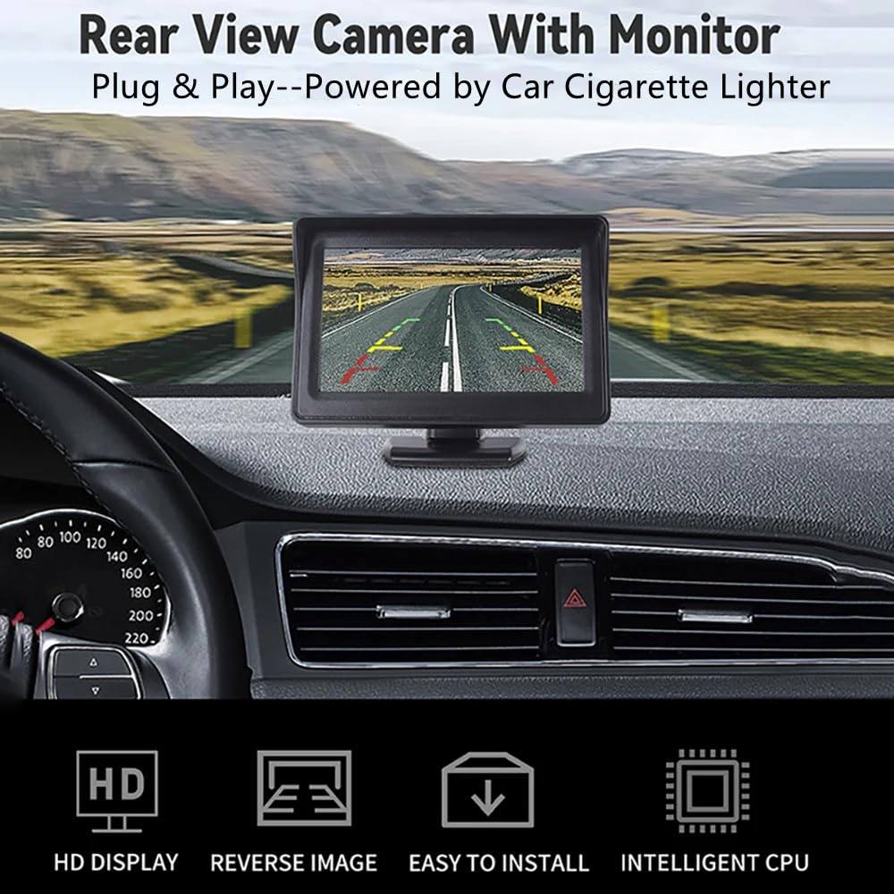 Backup Camera with Monitor Back up Camera System for Car Truck Reverse Camera Plug and Play Waterproof Rear View with 4.3’’ Monitor Safe Parking with 23-feet Power Cable