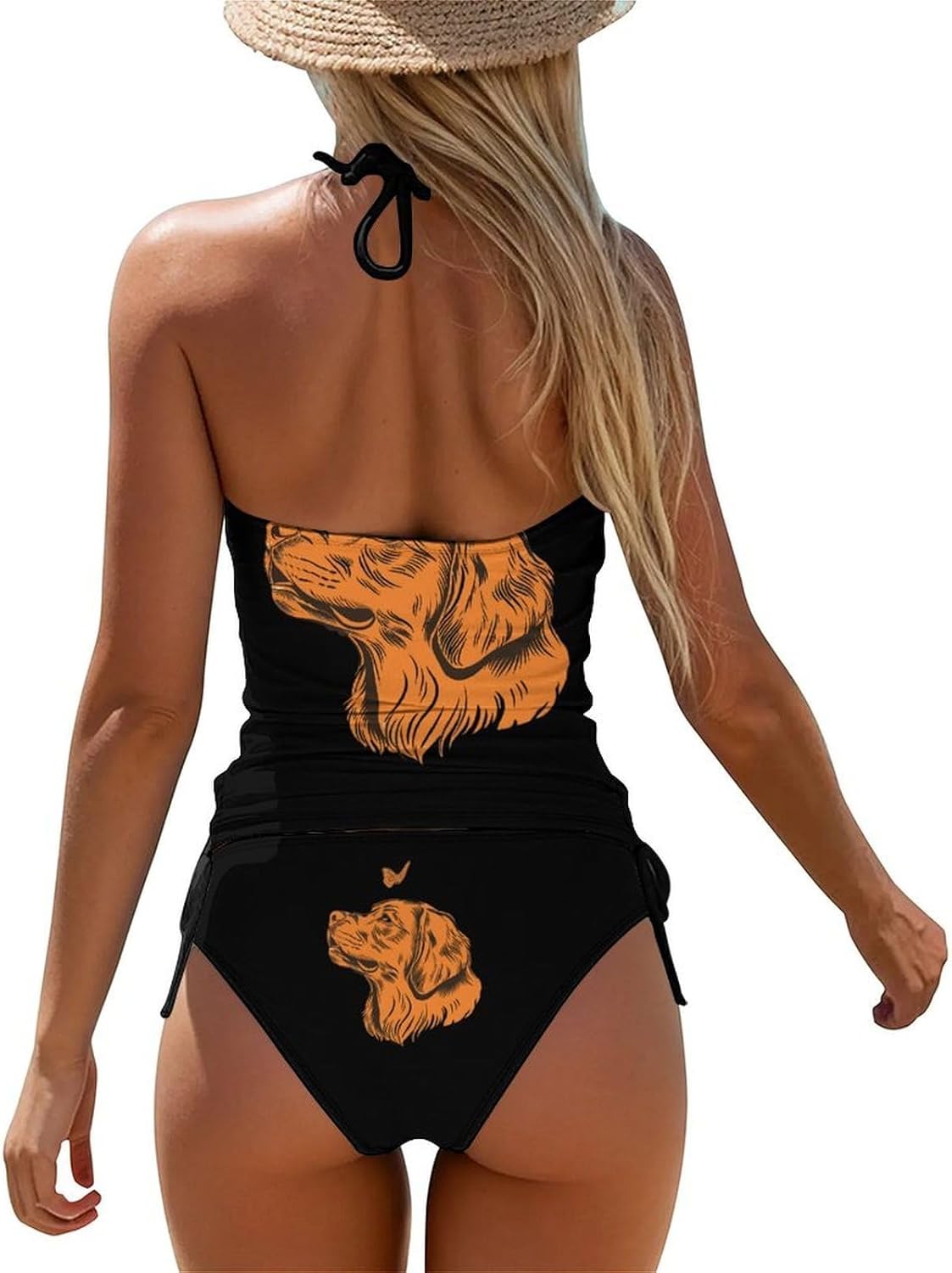 Retriever Dog Butterfly Women's Tankini Swimsuit Two Piece Tummy Control Bathing Suits Tie String Swimwear