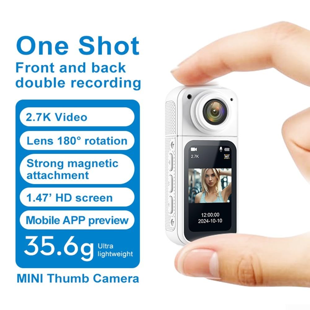 Mini Action Cam Feegow 2K – Magnetica, WiFi, Grandangolo 120°, Impermeabile, Per Bicicletta E Avventure (bianco)