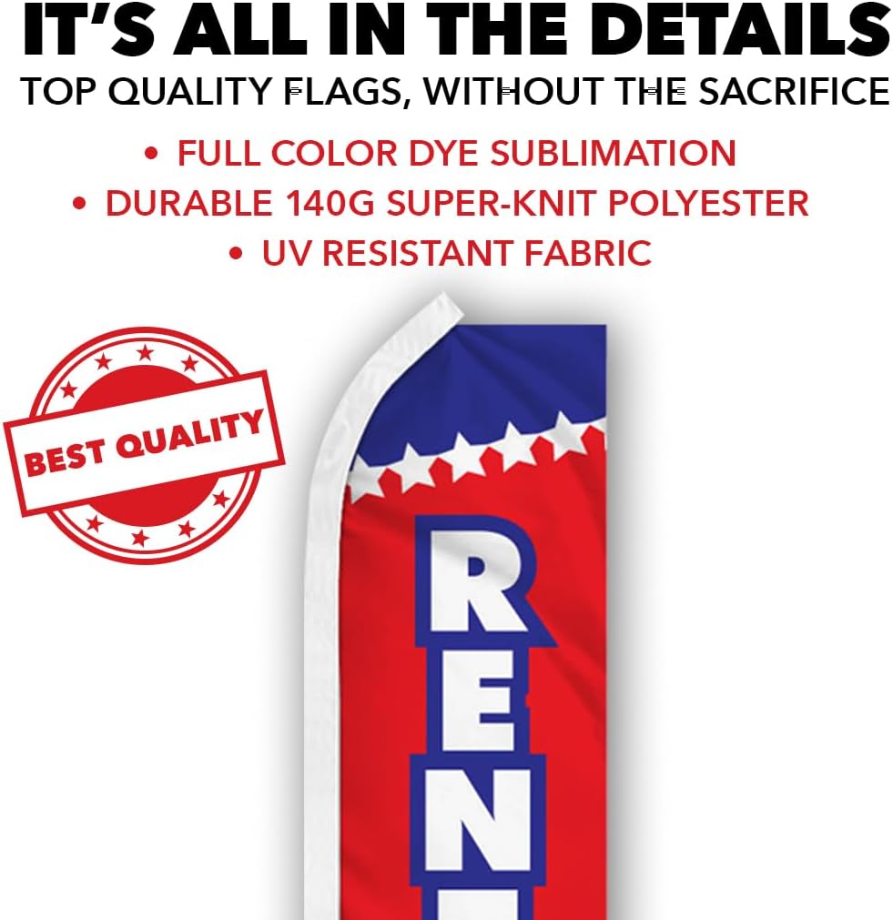 Rentals Swooper Feather Advertising Flag & Pole Kit - Perfect for Storage Lots, Rental Car Lots, Beach Rentals