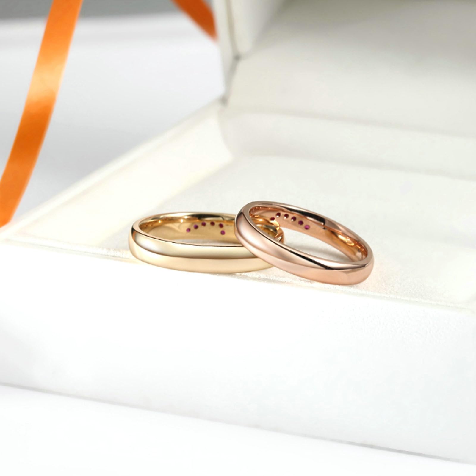 Anelli Fidanzamento Donna e Uomo, Anello Oro Matrimonio 18K Design Cuore Puzzle con Rubino Rosso Rotondo Sintetico da 0.1ct Fede Nuziale Coppia Oro Rosa
