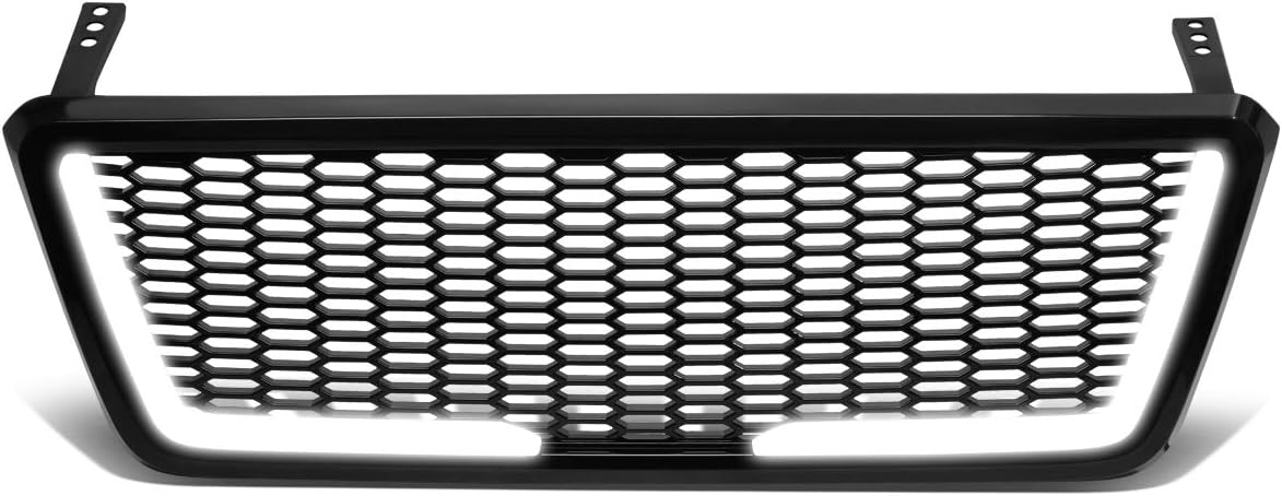 DNA MOTORING GRF-LB-012-BK ABS Badgeless Honeycomb Mesh LED Light Bar Front Bumper Grille Grill Compatible with 04-08 Ford F-150