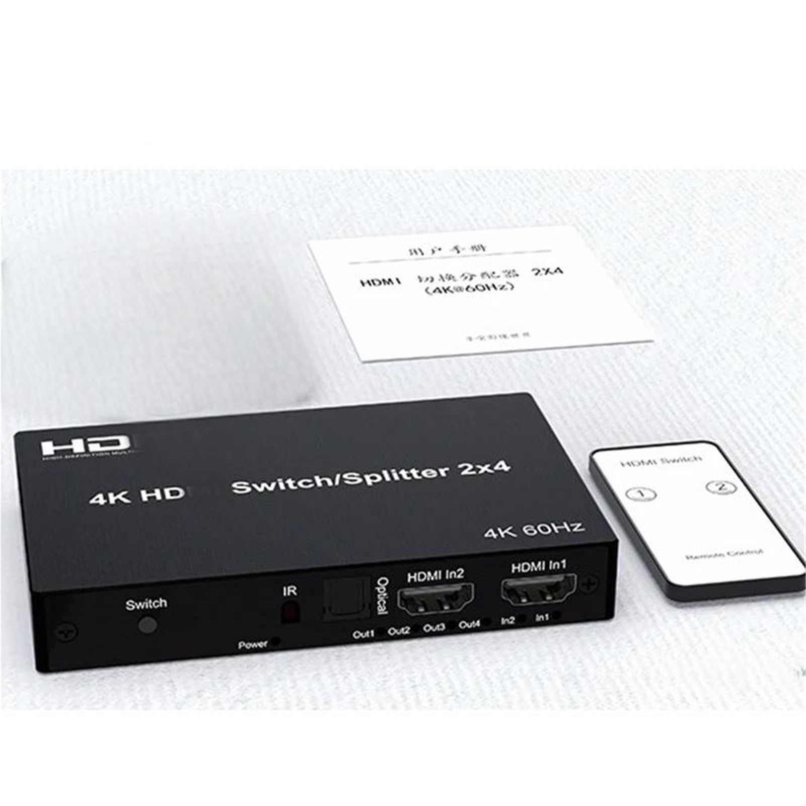 Switcher Splitter di Estensione 5M/30M Compatibile HDMI 4K@60Hz 2x4 con 2 ingressi e 4 uscite e estrattore for Monitor a 4 schermi Uso Domestico
