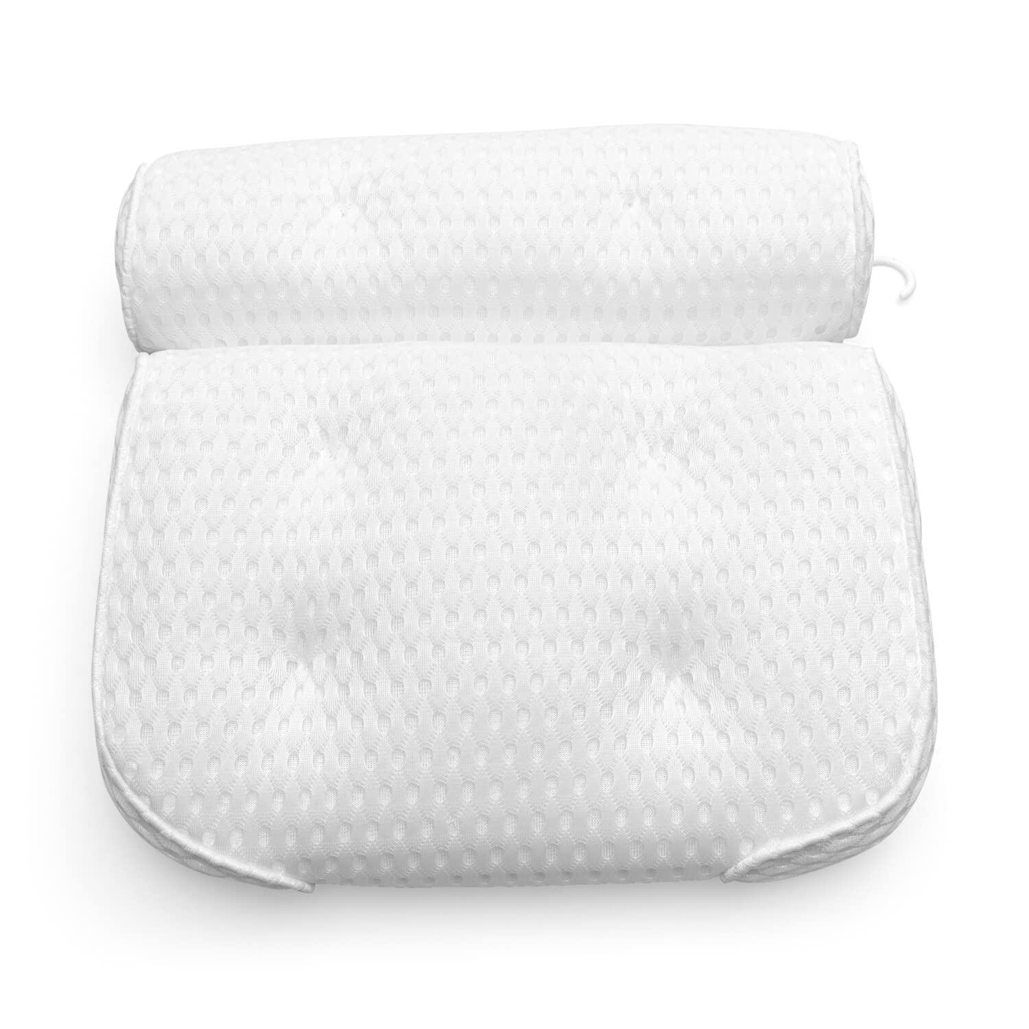 Rio Luxury Bath Spa Pillow - White - Mesh - Neck Shoulder Back Support - 6 Suction Cups