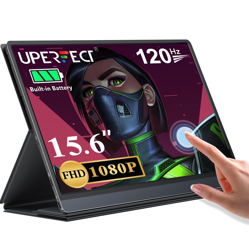 UPERFECT Monitor Portatil Táctil 15,6 Pulgadas 120Hz con 10800mAh Batería, 1080P FHD USB C Display Móvil Externa con Mini HDMI/USB-C para Laptop/PC/Teléfono/Game Console