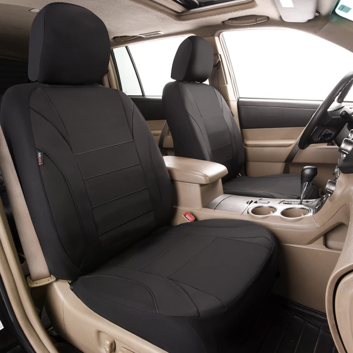 CAR PASS Neoprene EVA Waterproof car seat Covers Front Seats Only, Universal fit for SUV Vehicles Automotive with 5mm Composite EVA Inside,Airbag Compatible (Two Seats 6PCS, Black and Black)