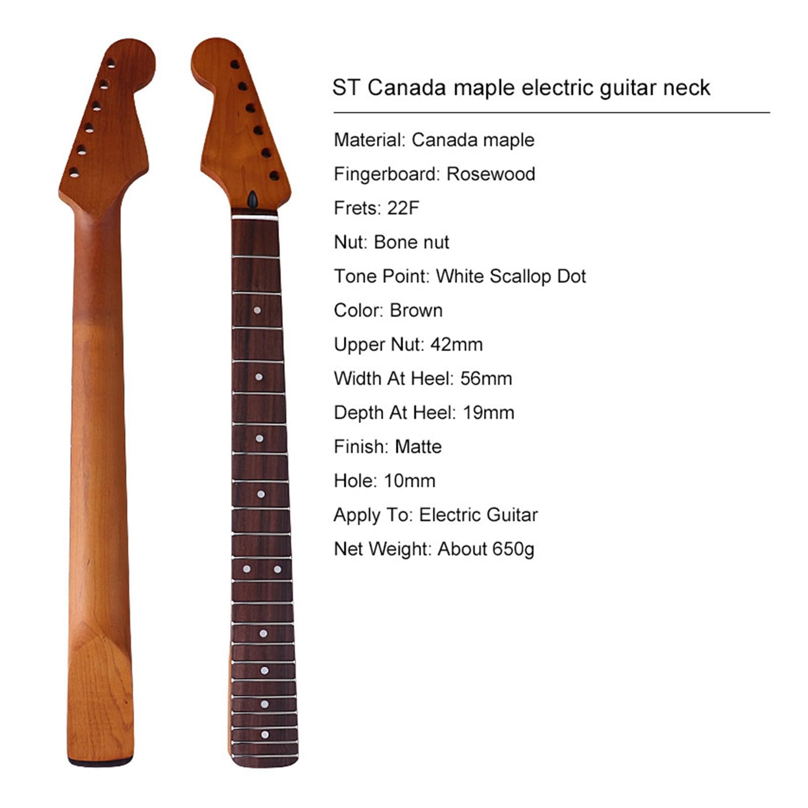 ST Manico for chitarra elettrica Mancino 6 corde 22 tasti Acero tostato Tastiera in palissandro Accessori for chitarra elettrica opaca