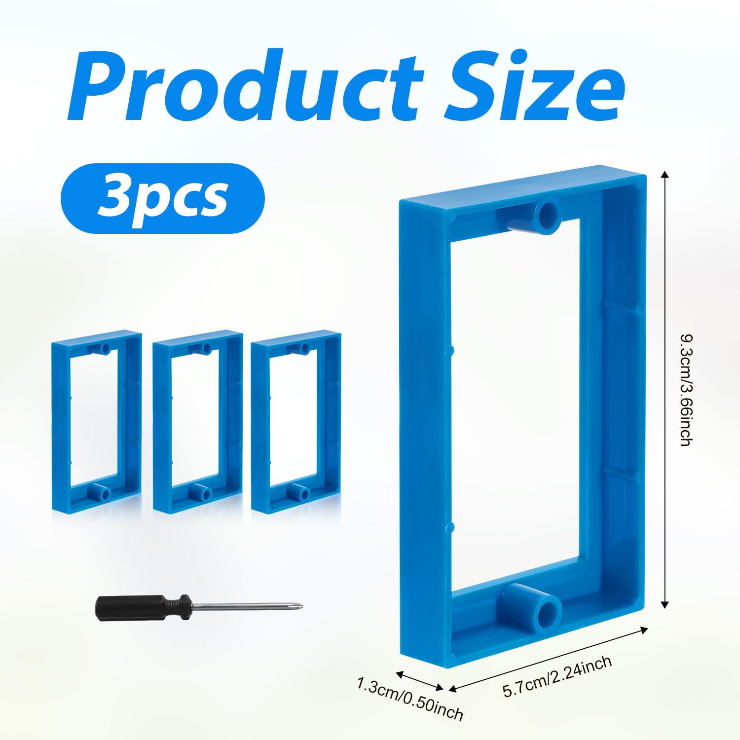 3pcs Electrical Box Extender, 3.66in Outlet Box Extension with Screwdriver Plastic Single Gang Box Extender for Junction Receptacle Electrical Outlet Switches(Blue)