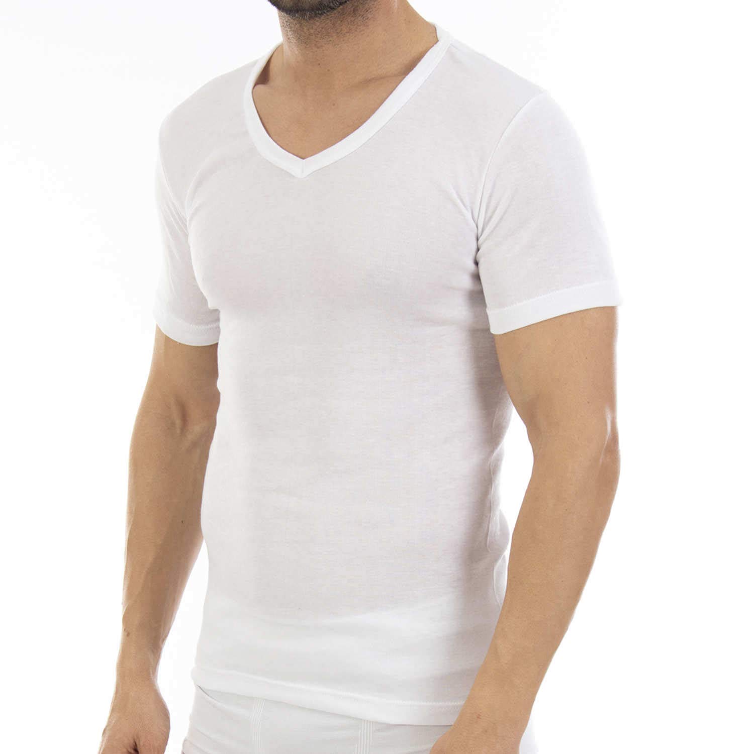 Multipack de Camiseta Interior Fina de Hombre LCT114V, de Manga Corta y Cuello de Pico.