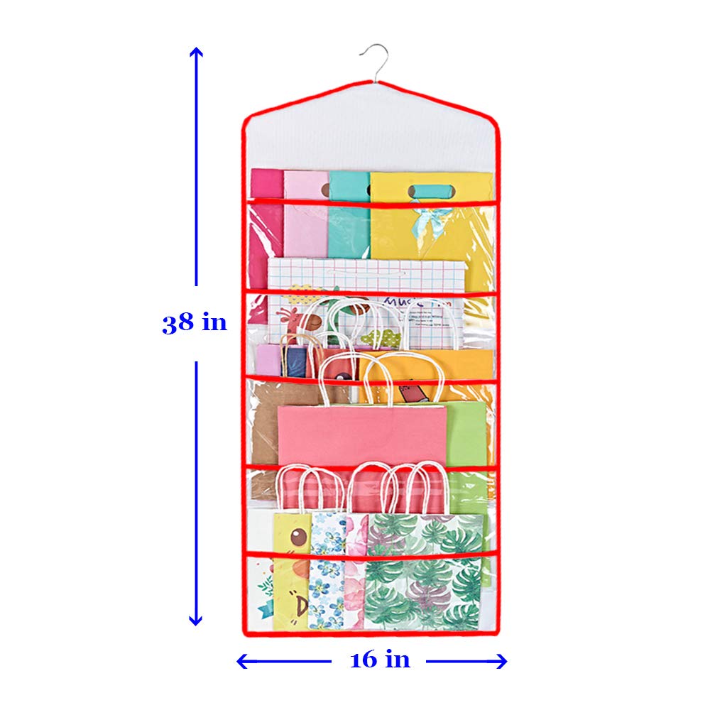 ProPik Almacenamiento para bolsas de regalo, papel de seda y papel de regalo, organizador de almacenamiento de bolsas de regalo colgantes, PVC de 38 x 16 pulgadas (rojo)
