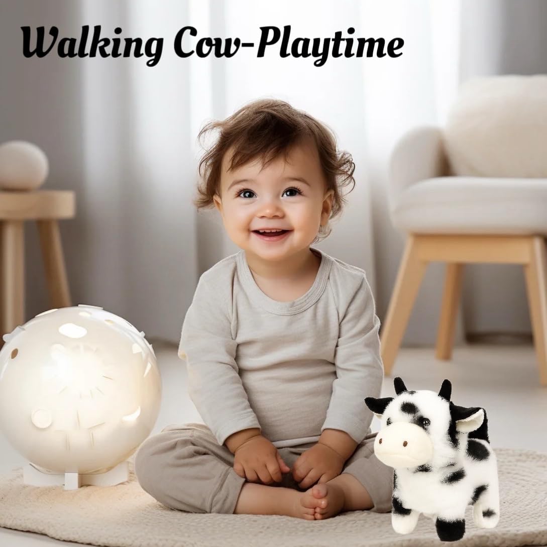 Easfan Walking Black Cow Interactive Electronic Pet Plush Toy with Sounds and Movements Moving Educational Plush Toy Easter Birthday Gifts for Kids Girls, 7'',Black - Image 5