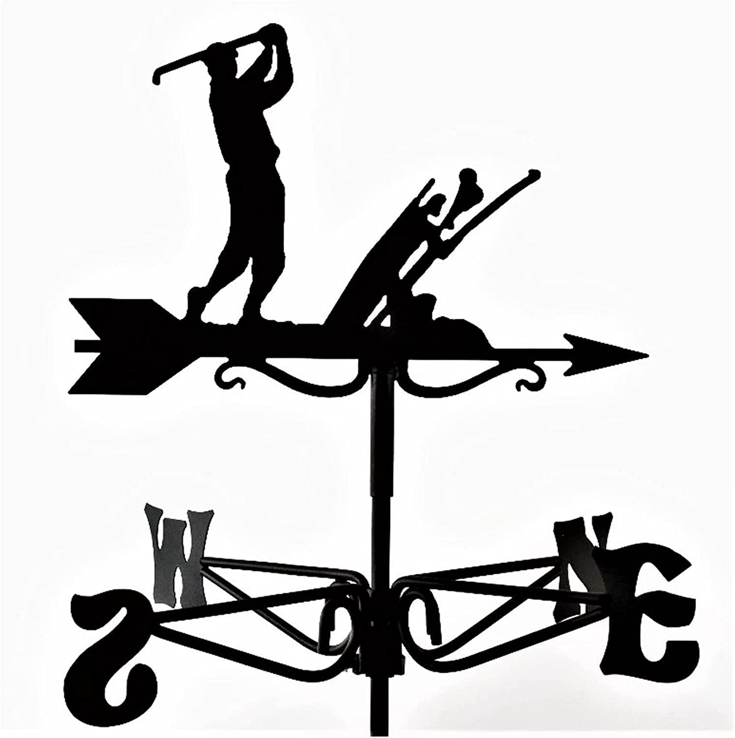 Metalowa wiatrowskaz Żelazna wiatrowskaz Ozdoba Wskaźnik kierunku wiatru Kreatywna dekoracja ze stali nierdzewnej z uchwytem dachowym Golfiści Wiatrowskazy Paliki ogrodowe