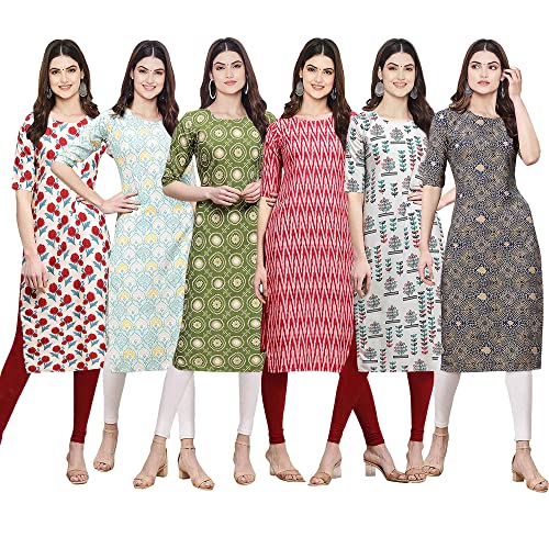 Image of Pinkmint Women's Crepe Digital Print Straight Kurta [Pack of 6] (CKE-329-353-330-333-341-343)