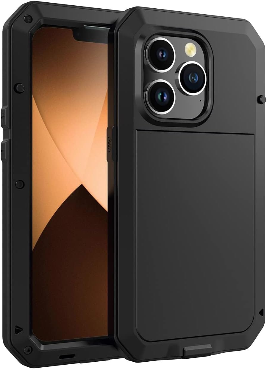 Marrkey for iPhone 12 Pro Max Case,360 Full Body Protective Cover Heavy Duty Shockproof Tough Armour Aluminum Metal Case with Silicone Built-in Screen Protector for iPhone 12 Pro Max 6.7" - Black - Image 3