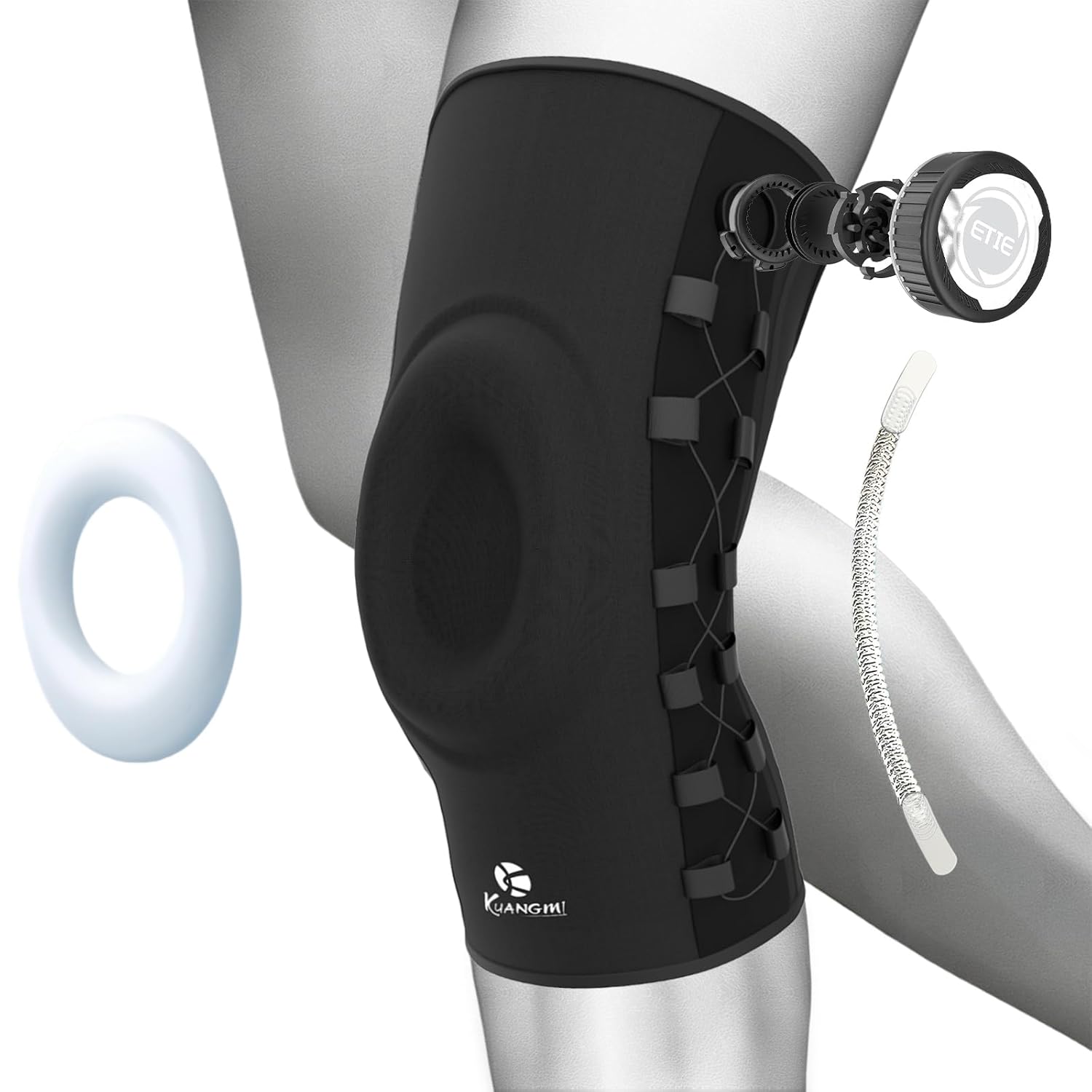 Kuangmi Knob Knee Brace, Knee Compression Sleeve with Patella Gel Pad & Side Stabilizers, Support for Sports, Workout, Pain Relief, Arthritis, Meniscus Tear(Left,Large,Single)