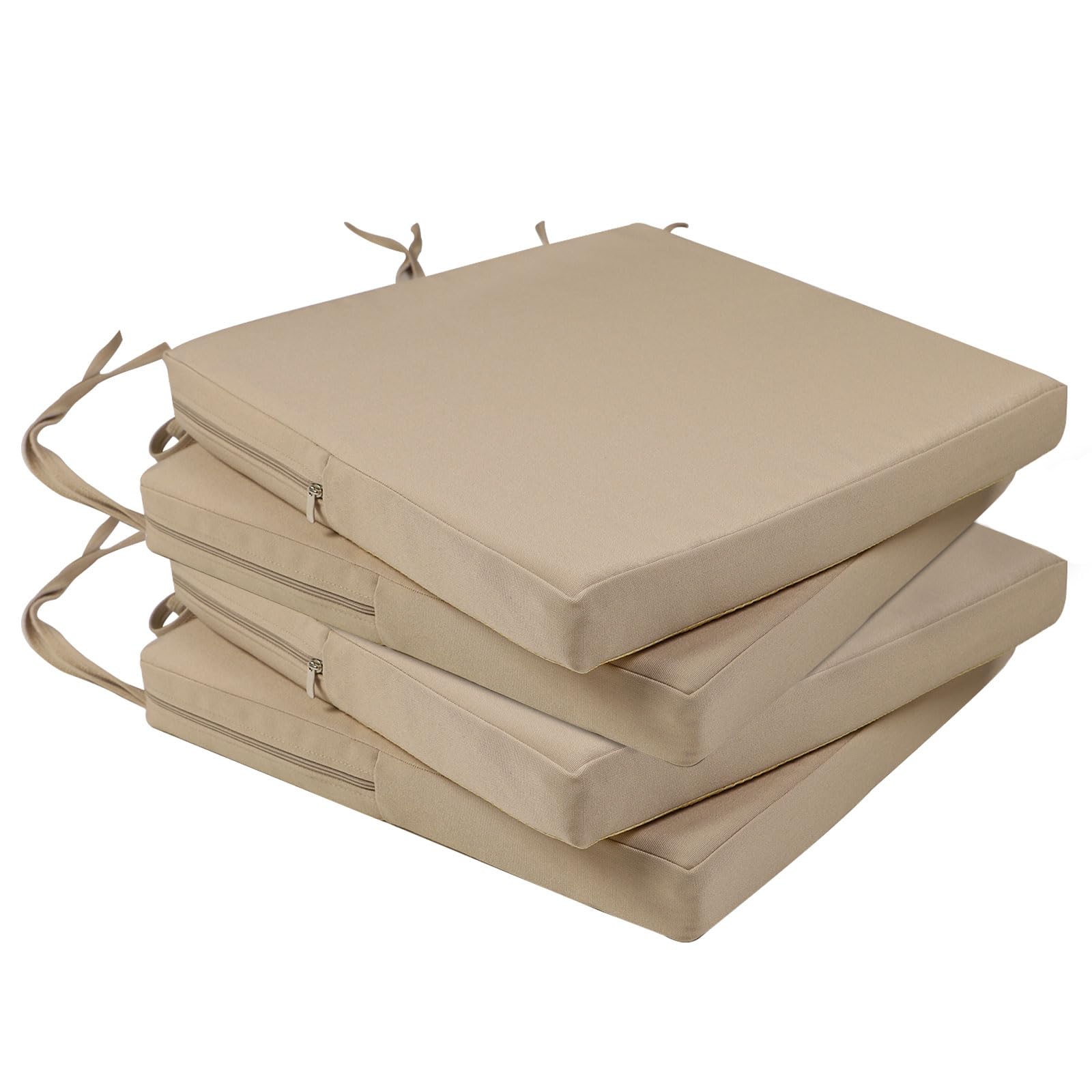 Homcomodar Outdoor Chair Cushions Set of 4 Waterproof Patio Chair Cushions 40x40x5CM Fading Resistant Outdoor Seat Cushions with Removable Cover(Beige)