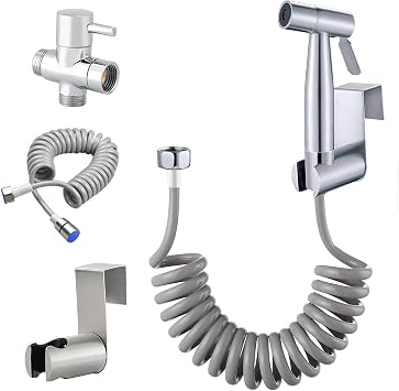 Handheld Bidet Toilet Sprayer Kit,Stainless Steel Spray Attachment Set with 3 Way Valve,Hand Held Diaper Sprayer Head for Personal Hygiene Pet Bathing with ABS Flexible Telescopic Shower Hose