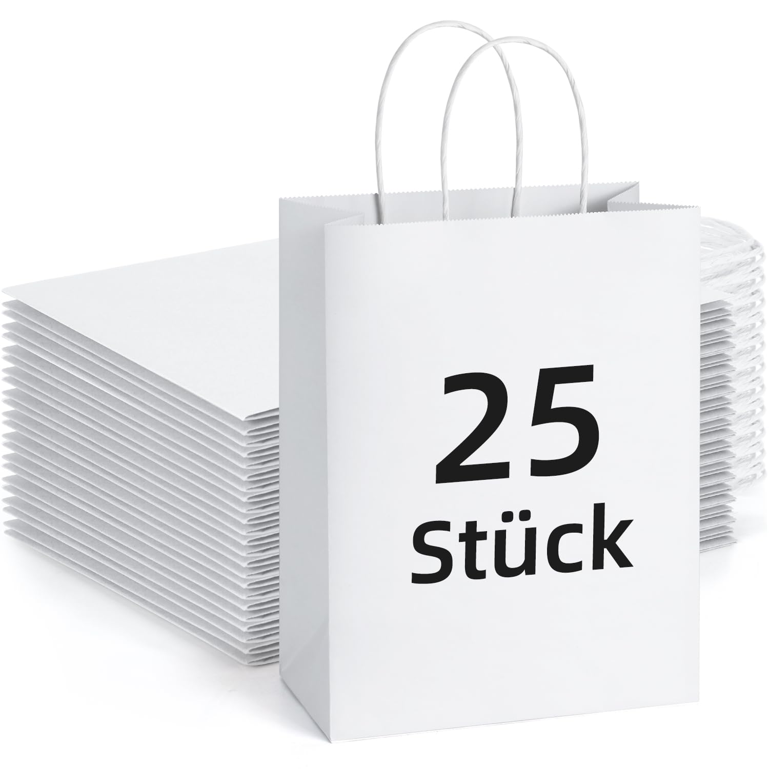 Eupako Weiße 25 Stück, Geschenktüten mit Henkel, 21 x 11 x 2