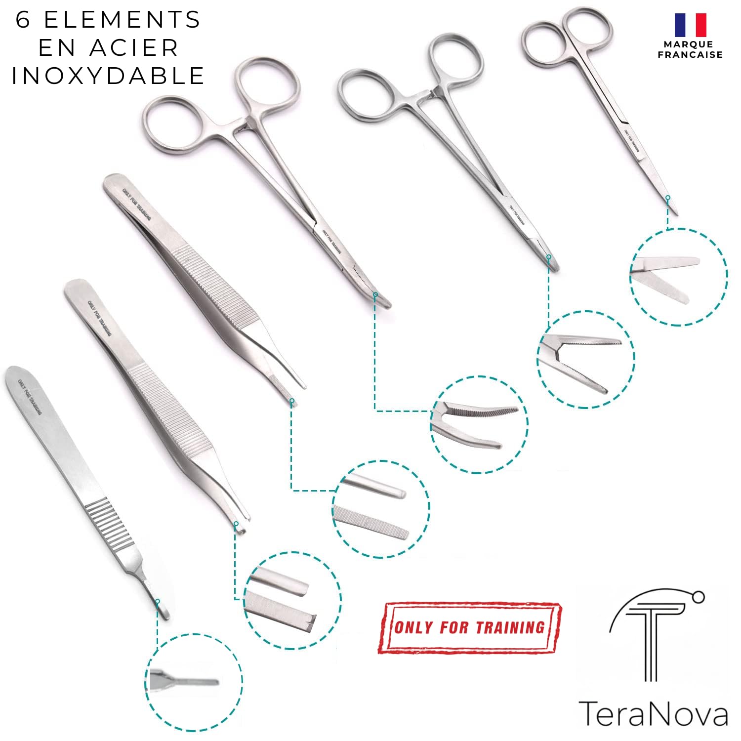 Kit entraînement suture geste technique étudiant, kit pédagogique, kit d’entraînement complet avec 6 outils et 24 fils, simulateur réutilisable, cours vidéo et eBook inclus