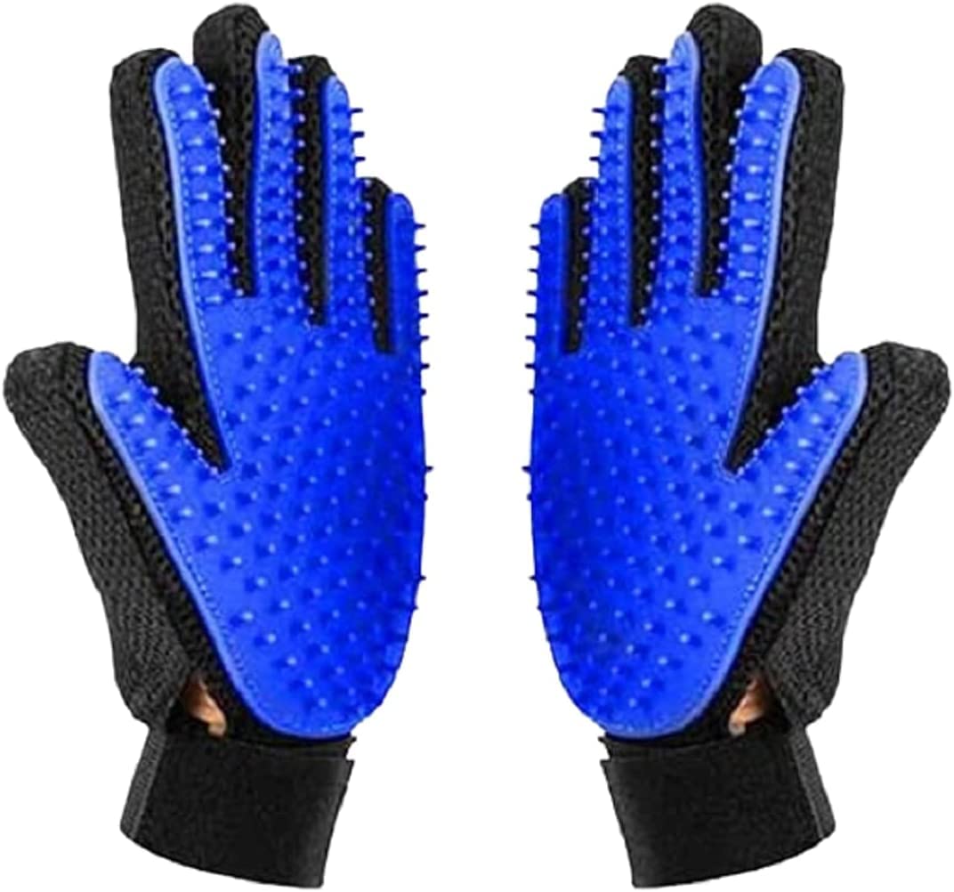 Pet Grooming Gloves, 2 pcs Right and Left Hand Dog Brush, Silicone Glove with Soft Bristles