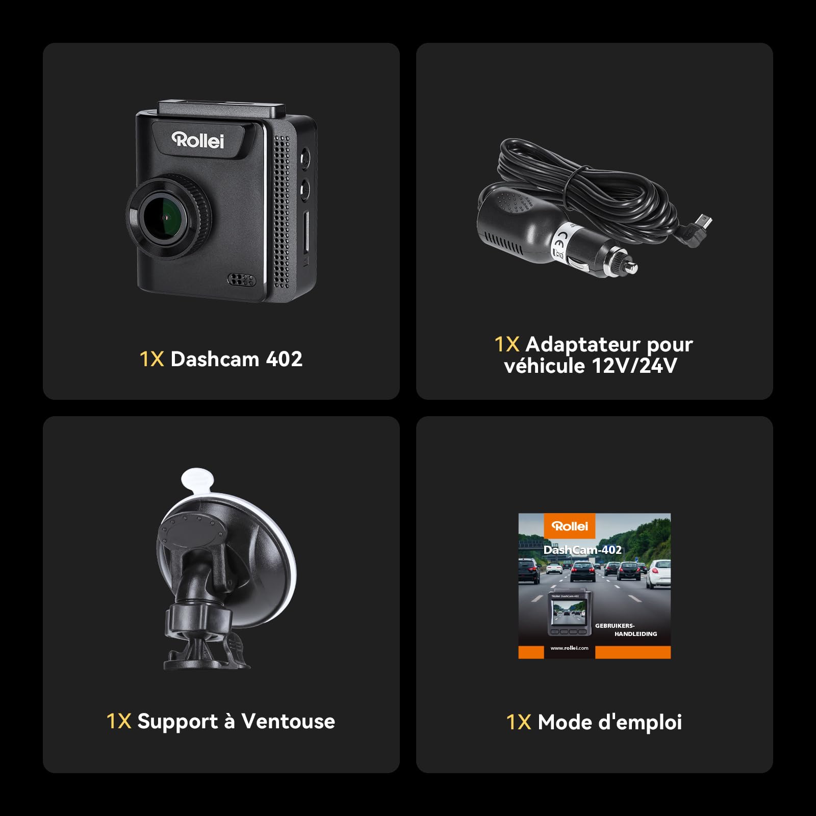 Dashcam Voiture, Rollei Dash Cam Voiture Avant 402 avec G-Capteur Enregistrement en Boucle Caméra Embarquée Voiture avec Mode Stationnement HD 1080P Résolution Grand angle 130° Dashcam-Dash-Cam-Caméra
