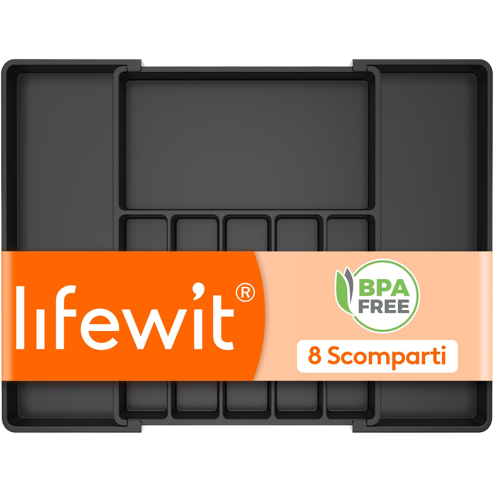 Lifewit Portaposate da Cassetto, Organizer Cucina Espandibile, Porta Posate Regolabile in Resistente Plastica per Cucchiai e Forchette, Profondità 47cm, Estensione max 68 cm, 1 Pacchi, Nero