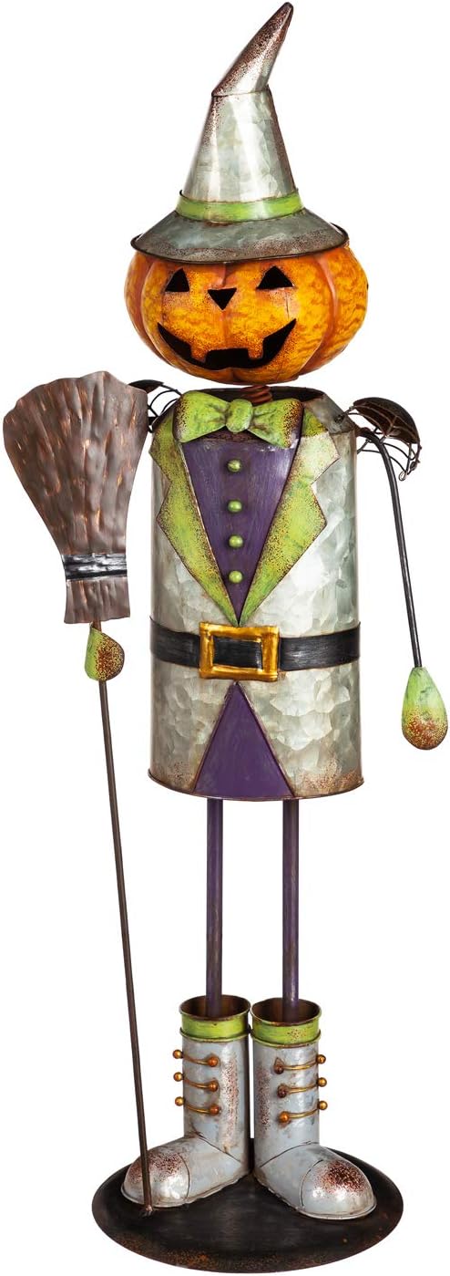 Evergreen Garden Outdoor Décor 28 H Pumpkin Man Metal Garden Statue Durable and Well Made Garden Accent for Home Patio Yard