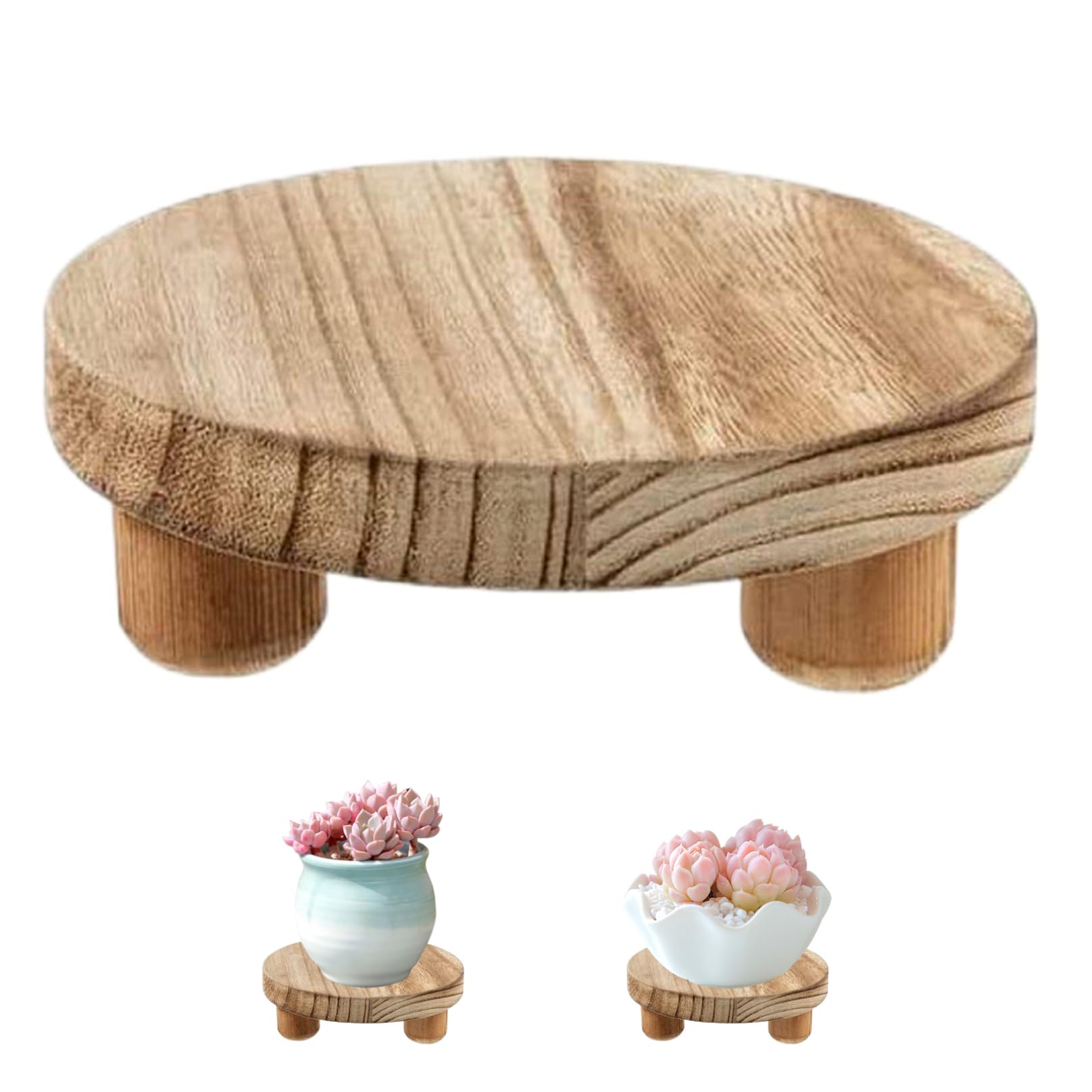 SMELEYOU Plant Riser 6 " Round Plant Pot Stand Wooden Riser Small Plant Stands Indoor Flower Pot Holder Planter Stand Tray Decorative Wooden Cake Stand Pedestal Tables for Garden Desktop Display