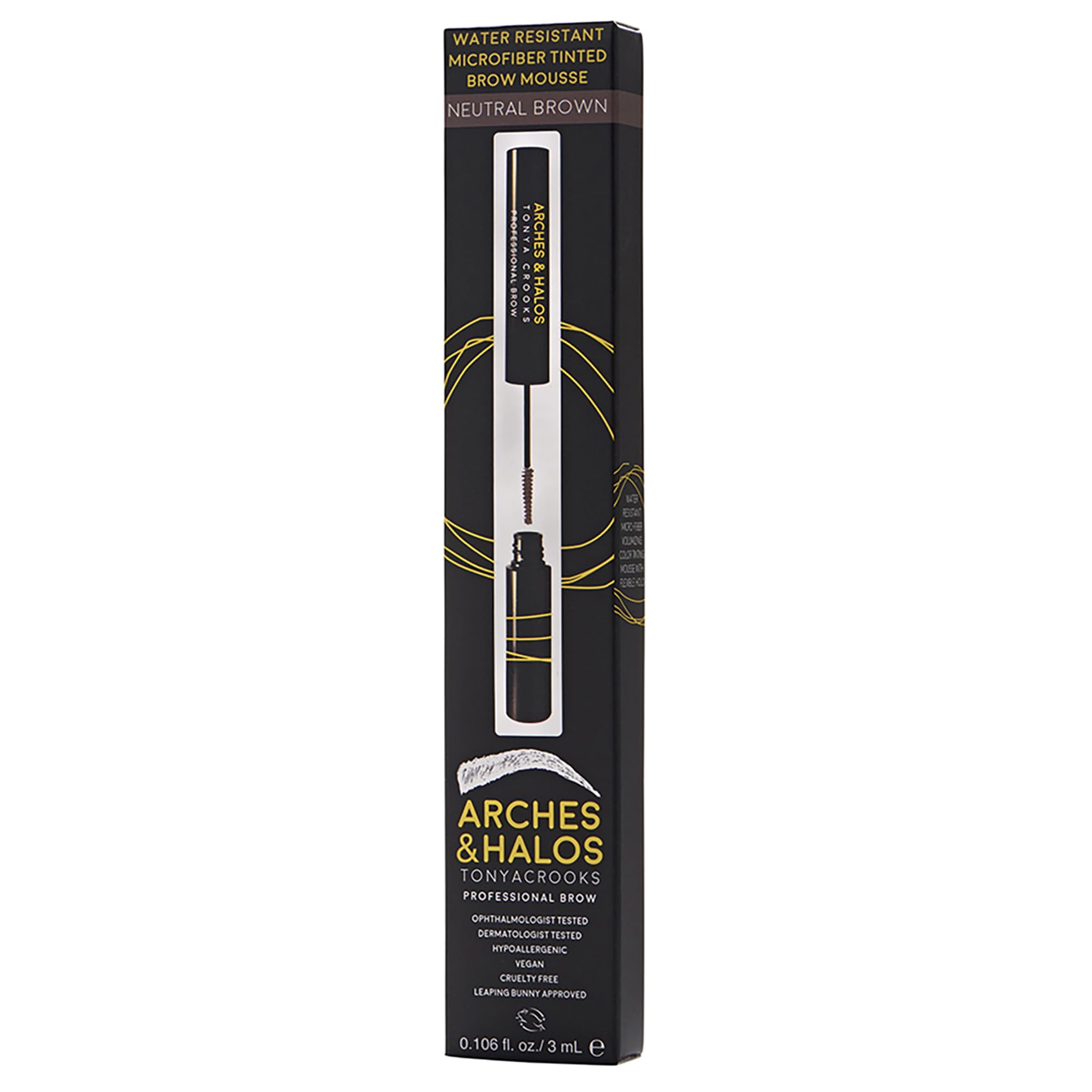 Arches & Halos Microfiber Tinted Brow Mousse - Da forma y define - Para unas cejas completas, fluffy" y naturales - Maquillaje vegano sin testar en animales - Neutral Brown, 3ml