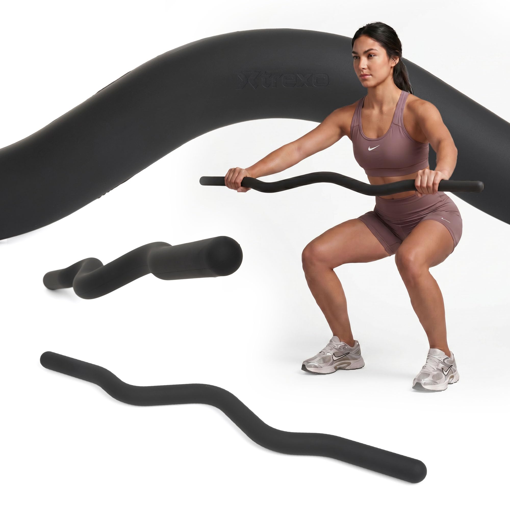 Barra curl curvada SCULPT de 110 cm, de silicona, para entrenamiento de brazos, 11,3 kg, núcleo de hierro