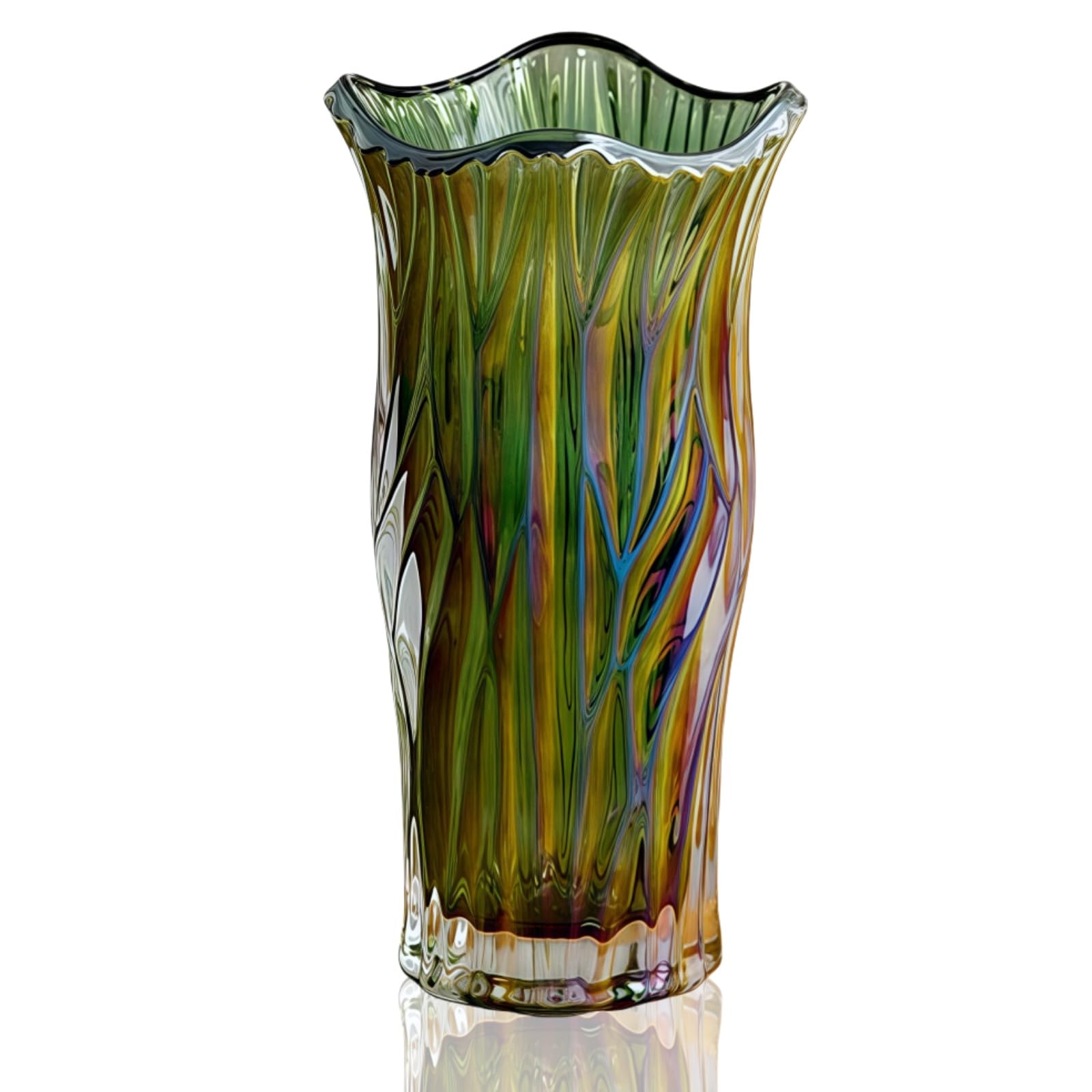 Glass Vase, Large Tall Colored Glass Vases, Colorful Plant Vase, for Home Dining Table, Wedding Gift, Housewarming Party (Colorful Green)
