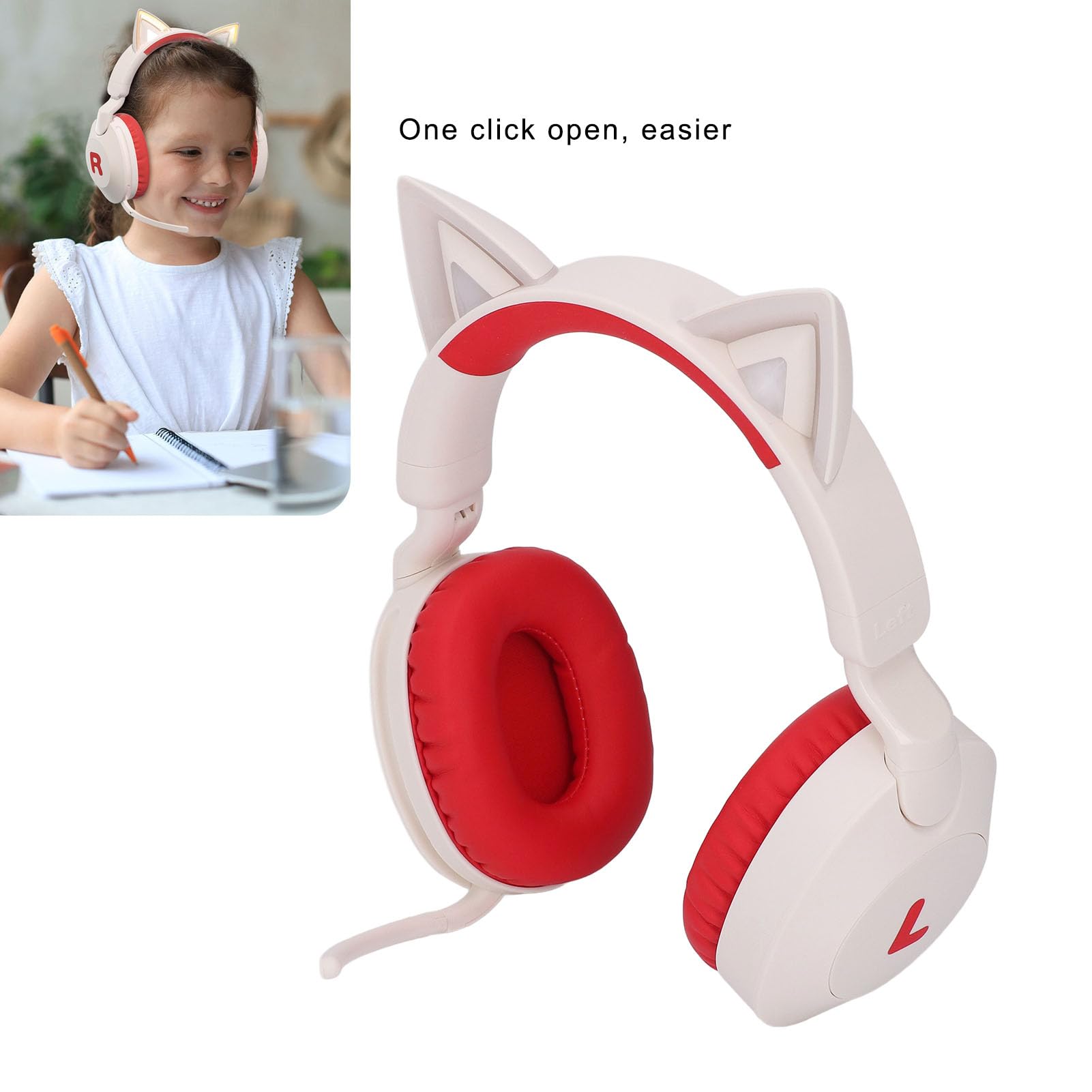 Garsent Cuffie Cat Ear, Cuffie Wireless Bluetooth 5.4 con Effetto Luce LED, Limitazione Volume 85 DB, Microfono Pieghevole, per Bambini Adolescenti Adulti Viaggi Scolastici (rosso)