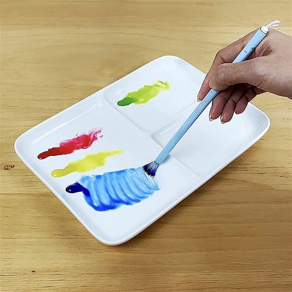 BAtlam Paleta, Paleta de Arte de cerámica, Placa de Pintura China súper Grande fácil de Limpiar, Caja de Paleta Blanca de Acuarela Rectangular de Tres Rejillas