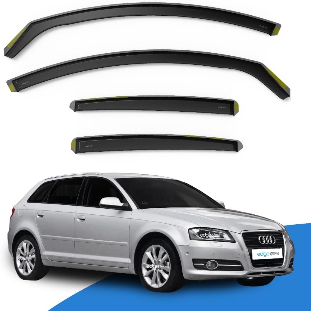 EdgeVisors Wind Deflectors | Fits: Audi A3 MK2 (2003-2012) 5 Door Sportback Hatchback 4pc Set | In-Channel Rain Guards for Wind, Rain & Sun Protection, Easy Installation - Tinted