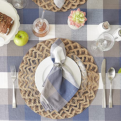 Dii Tri-Color Check Collection 100% Cotton Tabletop, Tablecloth, 60X84, French Blue #TOP2