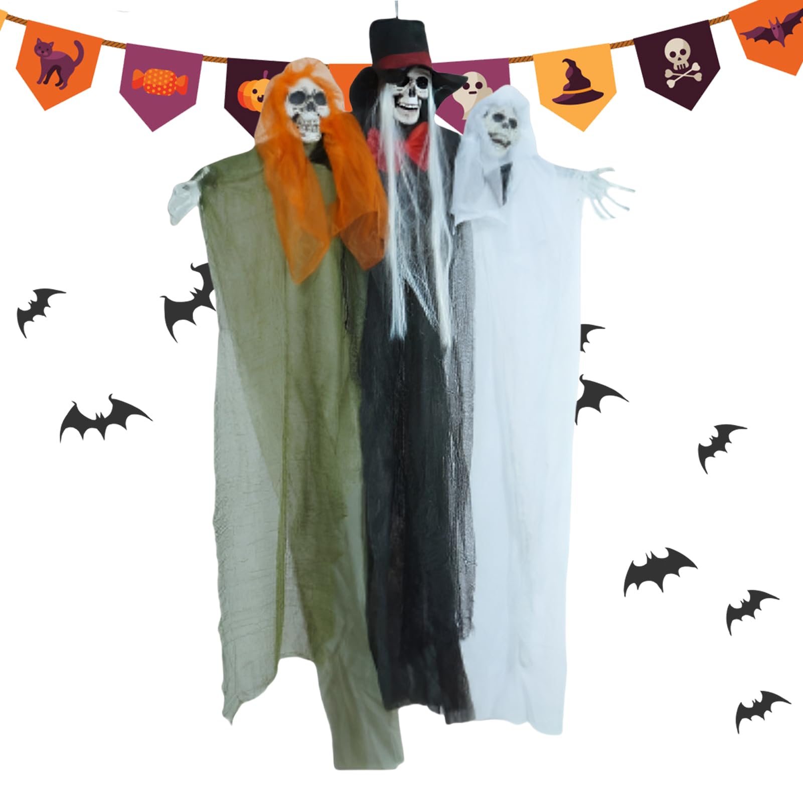 Décoration d'Halloween fantôme à trois têtes figurine extérieure et intérieure