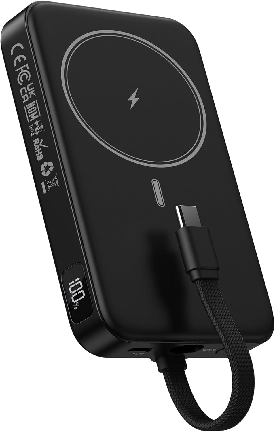 GREPRO Magnetic Portable Charger Power Bank,10000mAh Battery Pack for Magsafe,22.5W Fast Charging Power Bank with Built in USB C Cable,LCD Display,Wireless Charger for iPhone 17/16/15/14/13/12 Series