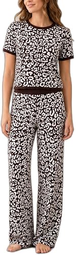 Womens Brown And White Leopard Print Knitwear Jersey Set