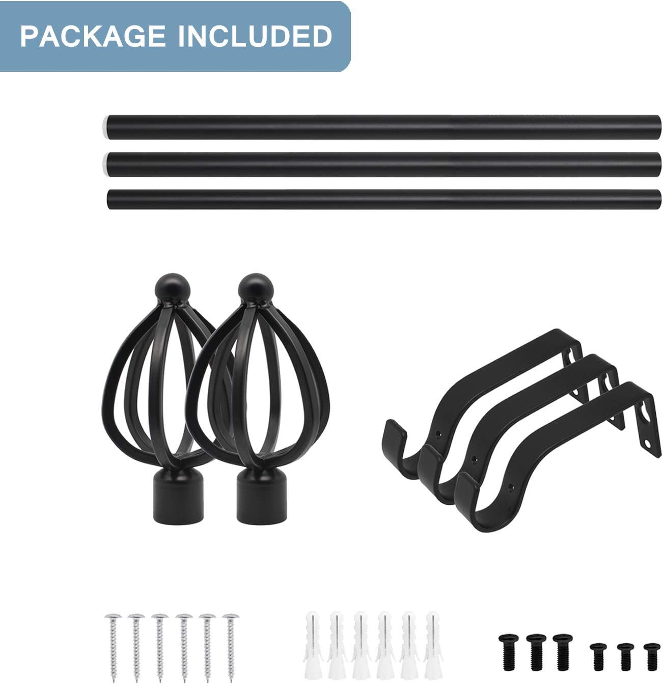 KNOBWELL Black Curtain Rods 2 Pack, Adjustable Industrial Curtain Rods 22-48 Inch, 3/4" Diameter Drapery Rods for 22"-47" Windows