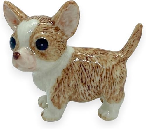 Miniatura 8 de WitnyStore Pequeña figura de perro chihuahua de 1 pulgadas de alto - Figuras de cerámica pintadas a mano en miniatura de animales domésticos caninos