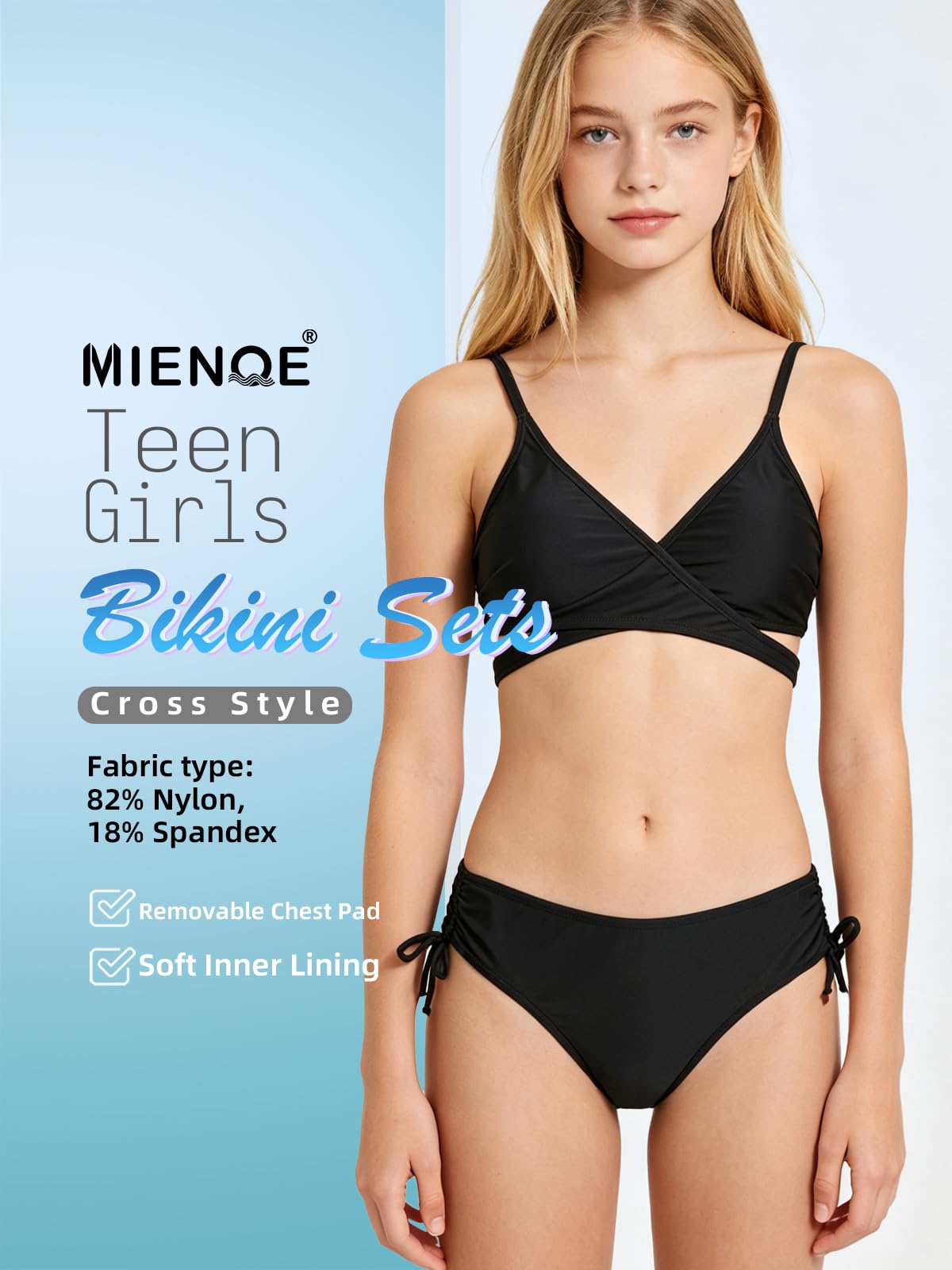 Traje de baño de dos piezas para niñas adolescentes, bikini con cuello en V, tirantes ajustables, bikini para niños con almohadilla para el pecho
