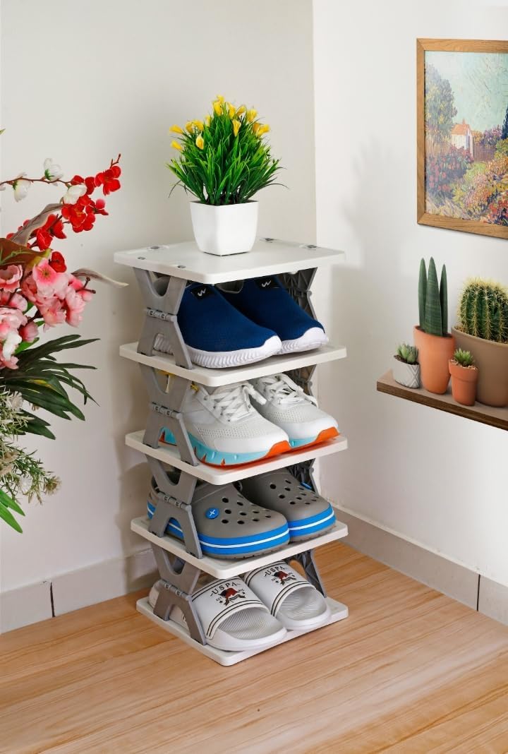 ZENTIX Enterprise 5 Layer Shoe Rack Stackable Shoes Shelf Space-Saving Shoes Storage Organizer, Shoe Cabinets Bathroom Racks Closet Organizer, Home and Office, Multicolor, Pack of 1