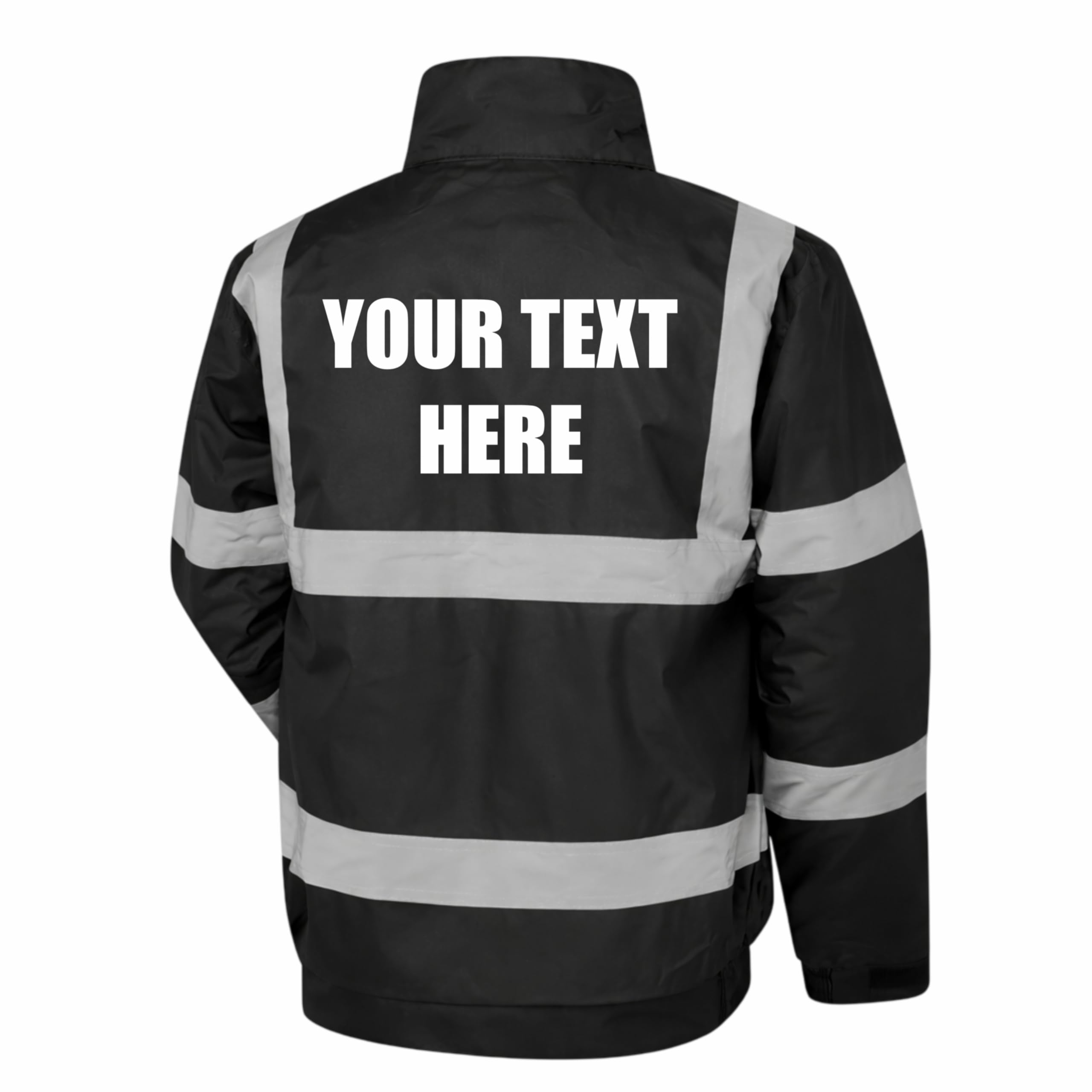 Brook Hi Vis Uk Unisex Black Personalised Custom Printed Yoko Hi Vis Bomber Jacket Reflective, Waterproof, High Visibility, By Brook Hi Vis, Xxxlarge
