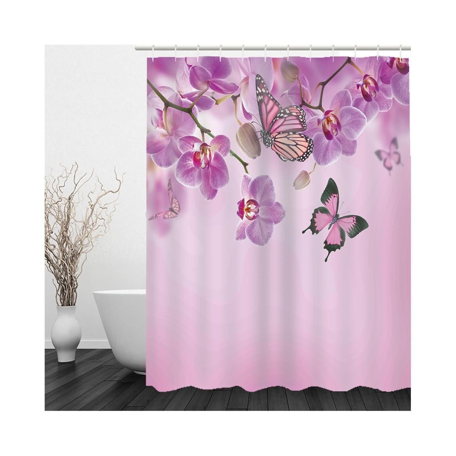 Rideau de douche anti-moisissure en polyester imperméable motif fleurs